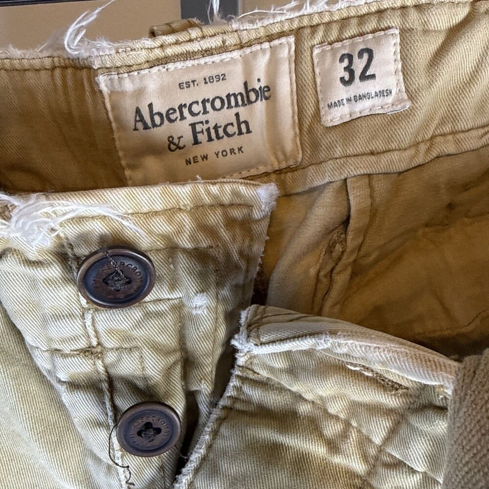 Vtg Abercrombie & Fitch Khaki Cargo Shorts Mens 32 Heavy Military Y2K Button Fly - Picture 3 of 7